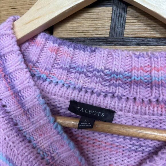 Talbots Purple Marled Knit Pom Pom Sweater Size Medium - Picture 6 of 7